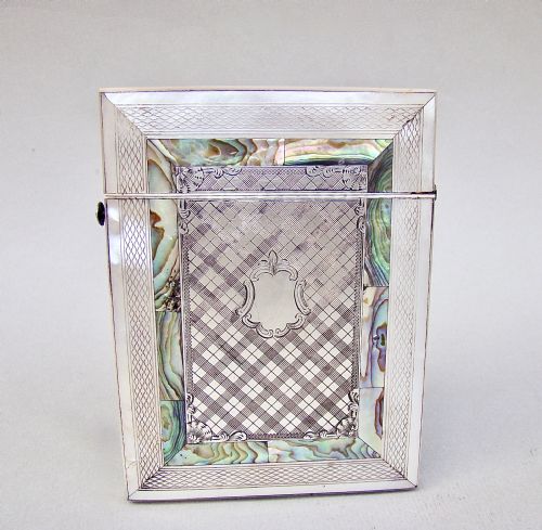 Fabulous Silver Mounted Abalone & Mother of Pearl Card Case, Circa 1870