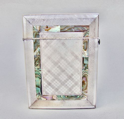 fig 1. FABULOUS SILVER MOUNTED ABALONE & MOTHER OF PEARL CARD CASE, CIRCA 1870