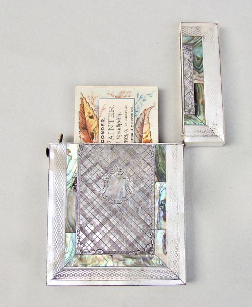 fig 2. FABULOUS SILVER MOUNTED ABALONE & MOTHER OF PEARL CARD CASE, CIRCA 1870