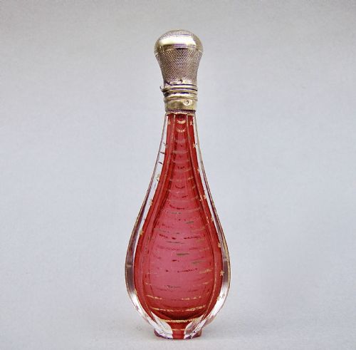 Exquisite 19th C. French Silver Gilt & Cranberry Glass Scent Bottle, Circa 1870