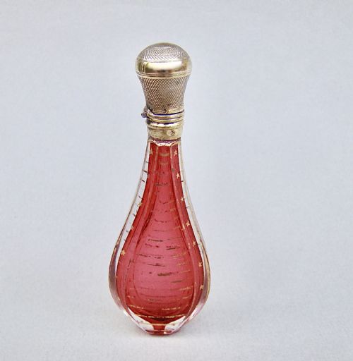 fig 1. EXQUISITE 19TH C. FRENCH SILVER GILT & CRANBERRY GLASS SCENT BOTTLE, CIRCA 1870