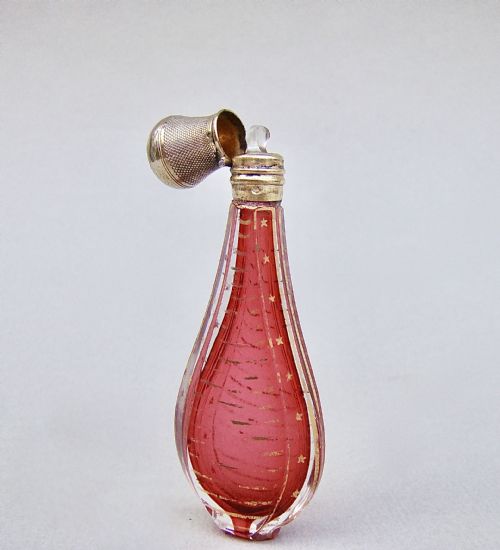 fig 3. EXQUISITE 19TH C. FRENCH SILVER GILT & CRANBERRY GLASS SCENT BOTTLE, CIRCA 1870