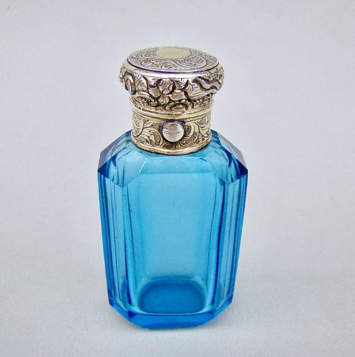 fig 1. FABULOUS VICTORIAN SILVER GILT TURQUOISE GLASS SCENT BOTTLE, CIRCA 1850