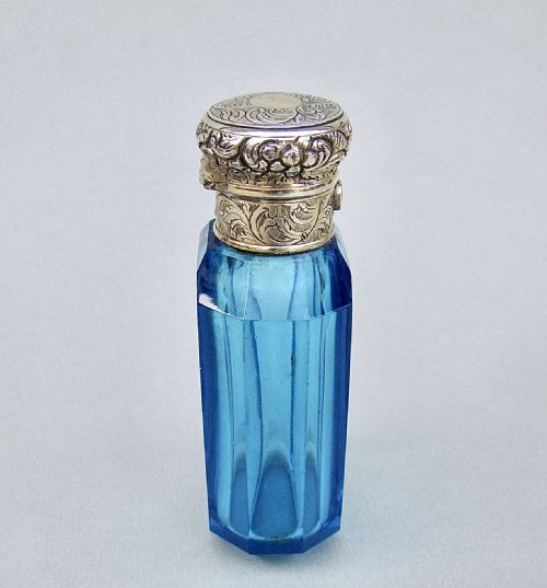fig 3. FABULOUS VICTORIAN SILVER GILT TURQUOISE GLASS SCENT BOTTLE, CIRCA 1850