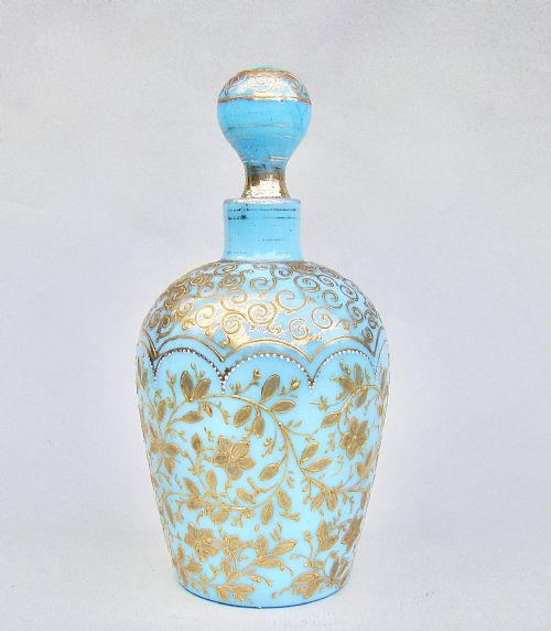 Large 19th C. Moser Turquoise Opaline and Gilt Glass Scent Bottle, Circa 1890