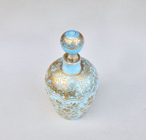 fig 1. LARGE 19TH C. MOSER TURQUOISE OPALINE AND GILT GLASS SCENT BOTTLE, CIRCA 1890