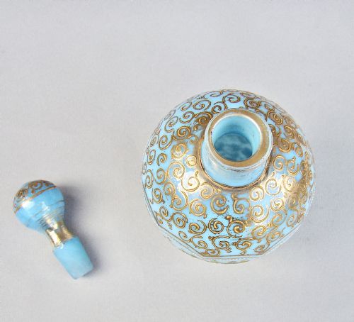 fig 2. LARGE 19TH C. MOSER TURQUOISE OPALINE AND GILT GLASS SCENT BOTTLE, CIRCA 1890