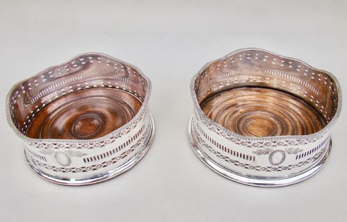 Pair of Early Victorian Silver Plated Wine Coasters, Circa 1840
