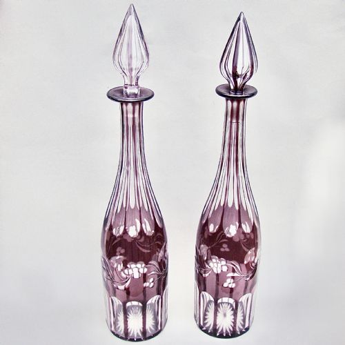Elegant Pair of Bohemian Amethyst Glass Decanters, Circa 1890