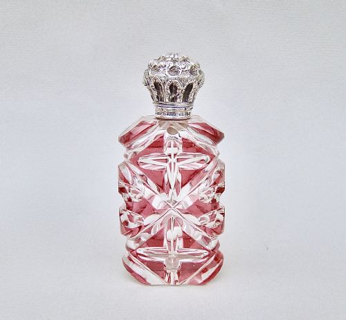 Stunning Victorian Bohemian Overlay Cranberry Glass Scent Bottle, Circa 1870
