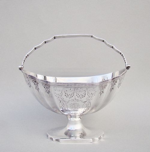 fig 1. GEORGIAN SILVER SWING-HANDLED SUGAR BASKET BY SOLOMON HOUGHMAN, LONDON 1795

