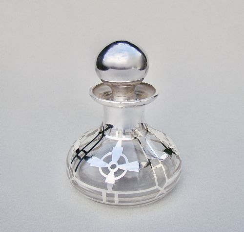Art Nouveau Overlay Sterling Silver &  Glass Scent Bottle, Circa 1900