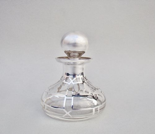 fig 1. ART NOUVEAU OVERLAY STERLING SILVER & GLASS SCENT BOTTLE, CIRCA 1900