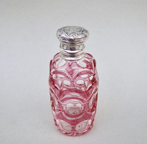 Exquisite Victorian Overlay Cranberry Glass Scent Bottle, Circa 1890