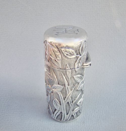 fig 1. RARE VICTORIAN SILVER AESTHETIC MOVEMENT SCENT BOTTLE BY HORTON & ALLDAYS, CHESTER 1884