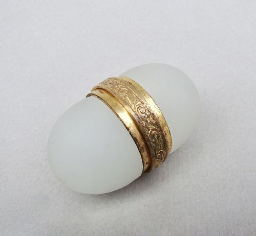 French Palais Royal Pale Green Bullet-shaped Frosted Glass Scent Bottle, Gilt Ormulu, Circa 1830