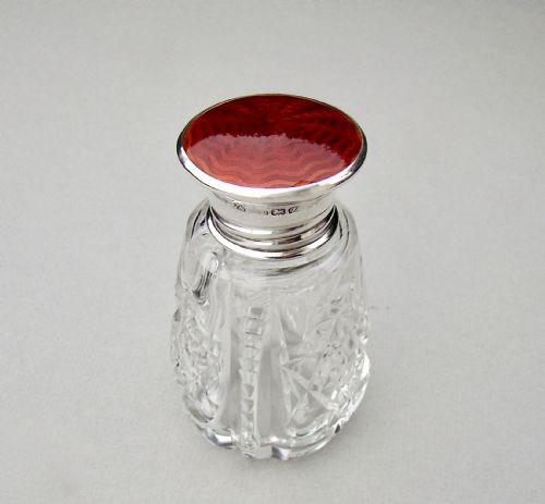 Gorgeous Art Deco Silver & Guilloche Enamel Scent Bottle by A. J. Pepper & Co, Birmingham 1924