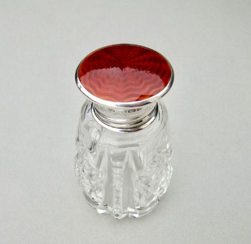 fig 1. GORGEOUS ART DECO SILVER & GUILLOCHE ENAMEL SCENT BOTTLE BY A. J. PEPPER & CO, BIRMINGHAM 1924