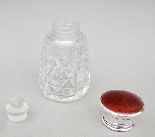 fig 2. GORGEOUS ART DECO SILVER & GUILLOCHE ENAMEL SCENT BOTTLE BY A. J. PEPPER & CO, BIRMINGHAM 1924