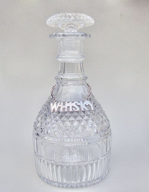 Superb Georgian Cut Glass Decanter with Silver Plated Decanter Label for Whisky