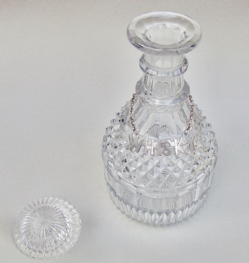 fig 2. SUPERB GEORGIAN CUT GLASS DECANTER WITH SILVER PLATED DECANTER LABEL FOR WHISKY