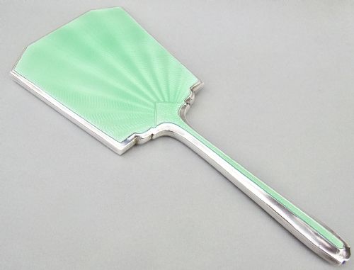 Fabulous Art Deco Silver and Guilloche Enamel Hand Mirror by Alexander Clark, Birmingham 1934
