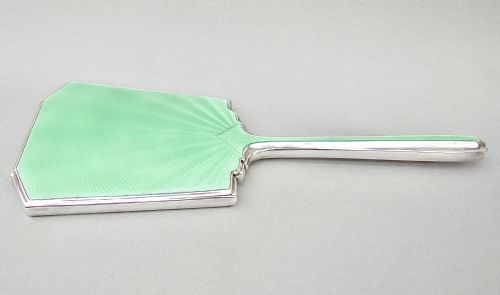 fig 1. FABULOUS ART DECO SILVER AND GUILLOCHE ENAMEL HAND MIRROR BY ALEXANDER CLARK, BIRMINGHAM 1934