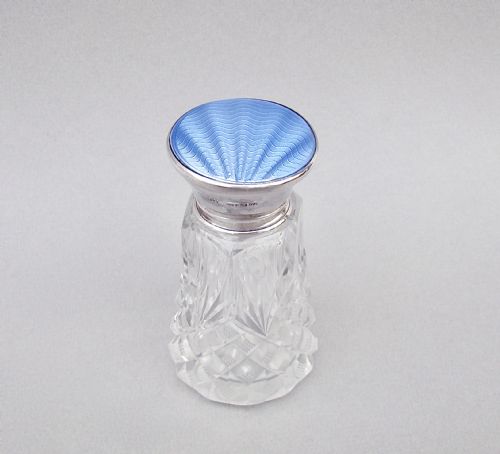 Gorgeous Art Deco Silver & Guilloche Enamel Scent Bottle by Walker & Hall, Birmingham 1937