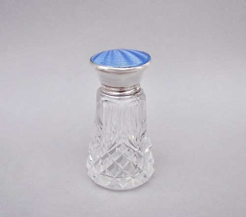 fig 1. GORGEOUS ART DECO SILVER & GUILLOCHE ENAMEL SCENT BOTTLE BY WALKER & HALL, BIRMINGHAM 1937
