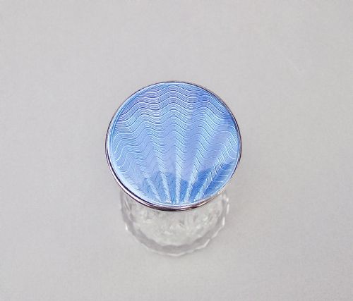 fig 3. GORGEOUS ART DECO SILVER & GUILLOCHE ENAMEL SCENT BOTTLE BY WALKER & HALL, BIRMINGHAM 1937