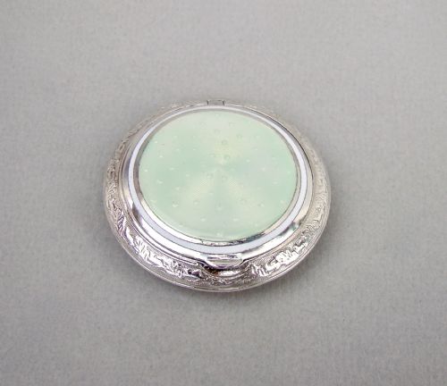 Exquisite Art Deco Continental Silver and Guilloche Enamel Compact, Circa 1930