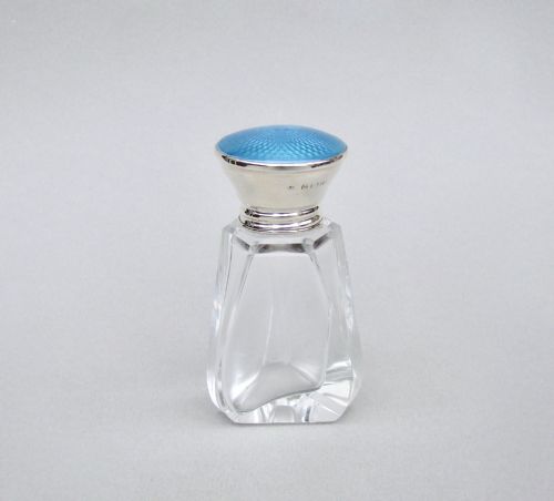 Elegant Art Deco Silver & Guilloche Enamel Scent Bottle by Alexander Clark, Birmingham 1925