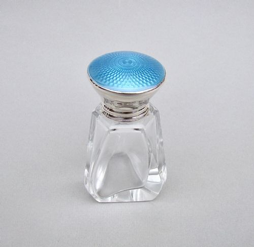 fig 1. ELEGANT ART DECO SILVER & GUILLOCHE ENAMEL SCENT BOTTLE BY ALEXANDER CLARK, BIRMINGHAM 1925