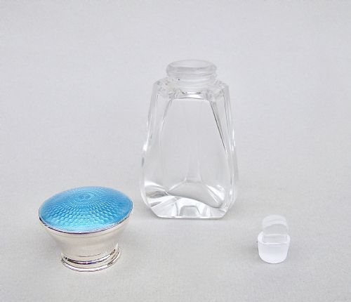 fig 3. ELEGANT ART DECO SILVER & GUILLOCHE ENAMEL SCENT BOTTLE BY ALEXANDER CLARK, BIRMINGHAM 1925