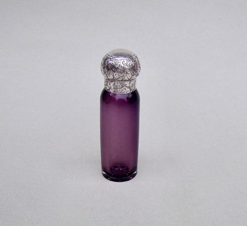 fig 1. VICTORIAN SILVER AND AMETHYST GLASS SCENT BOTTLE, CIRCA 1890