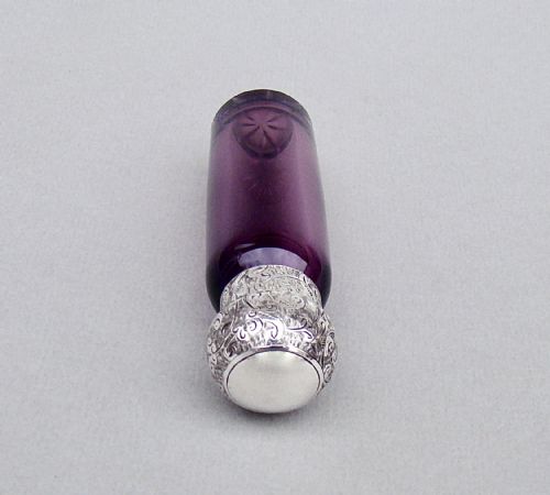 fig 2. VICTORIAN SILVER AND AMETHYST GLASS SCENT BOTTLE, CIRCA 1890