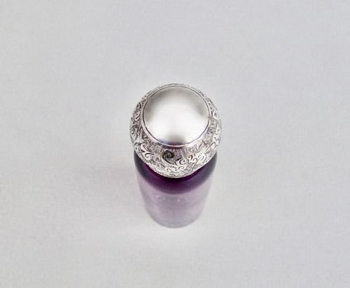 fig 3. VICTORIAN SILVER AND AMETHYST GLASS SCENT BOTTLE, CIRCA 1890