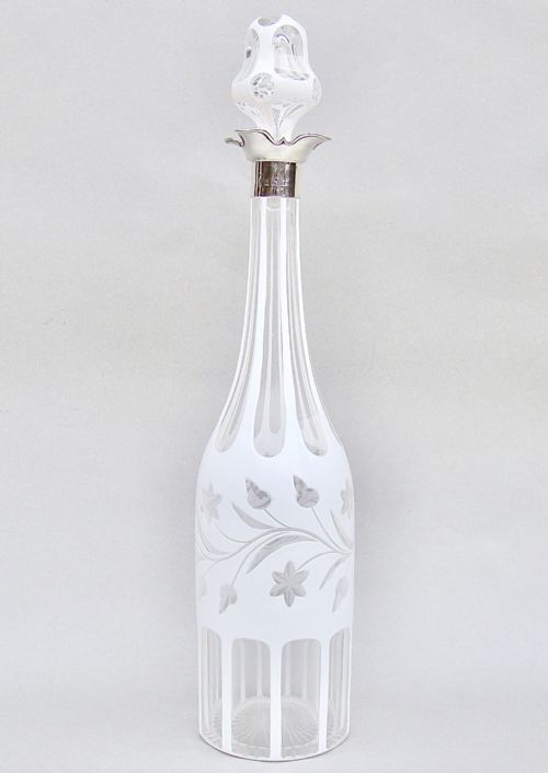 Rare Edwardian Silver Mounted Bohemian Glass Decanter by Latham & Morton, Birmingham 1902