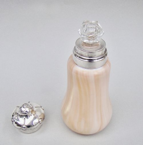 fig 1. ART NOUVEAU SILVER MOUNTED AUSTRIAN IRIDESCENT GLASS COLOGNE BOTTLE, CIRCA 1900