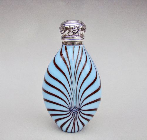 Rare Edwardian Silver Mounted Nailsea Type Glass Scent Bottle by Levi & Salaman, Birmingham 1902