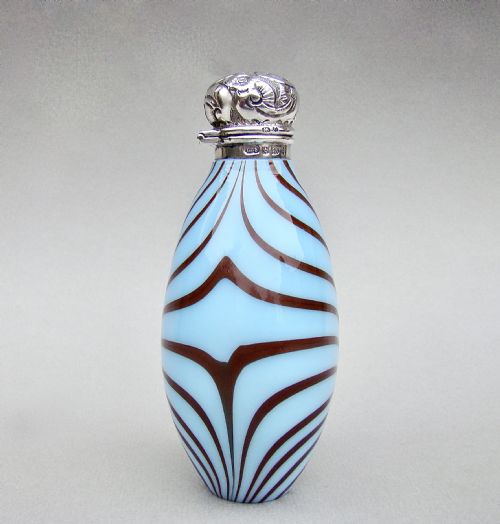 fig 2. RARE EDWARDIAN SILVER MOUNTED NAILSEA TYPE GLASS SCENT BOTTLE BY LEVI & SALAMAN, BIRMINGHAM 1902