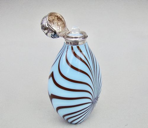 fig 3. RARE EDWARDIAN SILVER MOUNTED NAILSEA TYPE GLASS SCENT BOTTLE BY LEVI & SALAMAN, BIRMINGHAM 1902