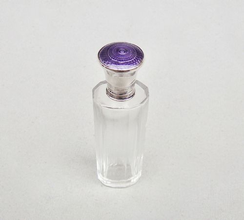 Art Deco Silver & Guilloche Enamel Scent Bottle by Alexander Clark, Birmingham 1926