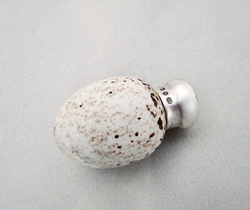 Rare Victorian Silver & Porcelain Speckled Egg Scent Bottle by Saunders & Shepherd, Birmingham  1888