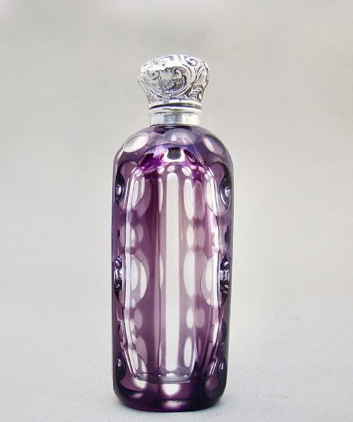 Exquisite Silver Mounted Amethyst Overlay Glass Scent Bottle, Circa 1890