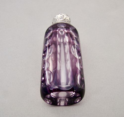 fig 3. EXQUISITE SILVER MOUNTED AMETHYST OVERLAY GLASS SCENT BOTTLE, CIRCA 1890