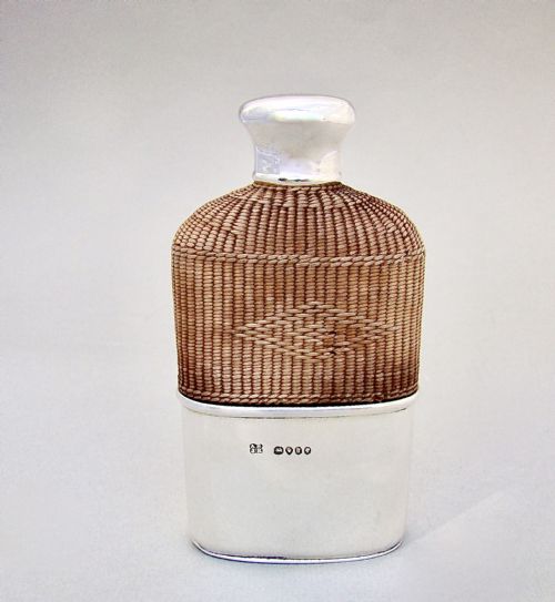 Superb Victorian Silver Mounted Wicker Bound Glass Spirit Flask by Brownett & Rose, London 1862