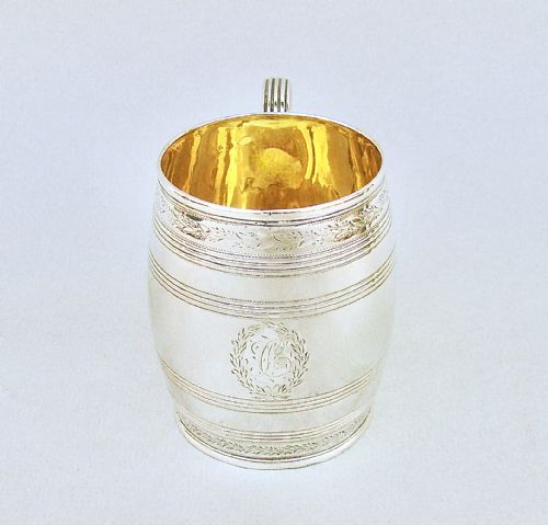 fig 1. EXQUISITE GEORGIAN SILVER CHRISTENING MUG BY JOHN EMES, LONDON 1798