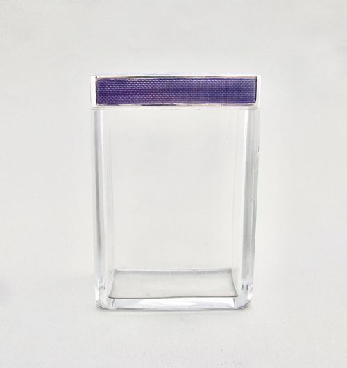 fig 1. FABULOUS SILVER AND GUILLOCHE ENAMEL DRESSING TABLE JAR BY B .& G. WEST, LONDON 1942
