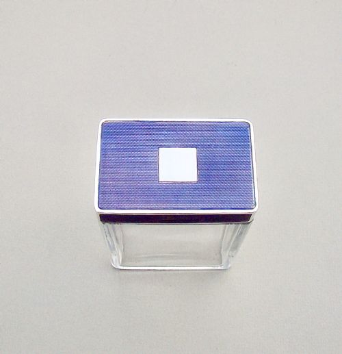 fig 3. FABULOUS SILVER AND GUILLOCHE ENAMEL DRESSING TABLE JAR BY B .& G. WEST, LONDON 1942
